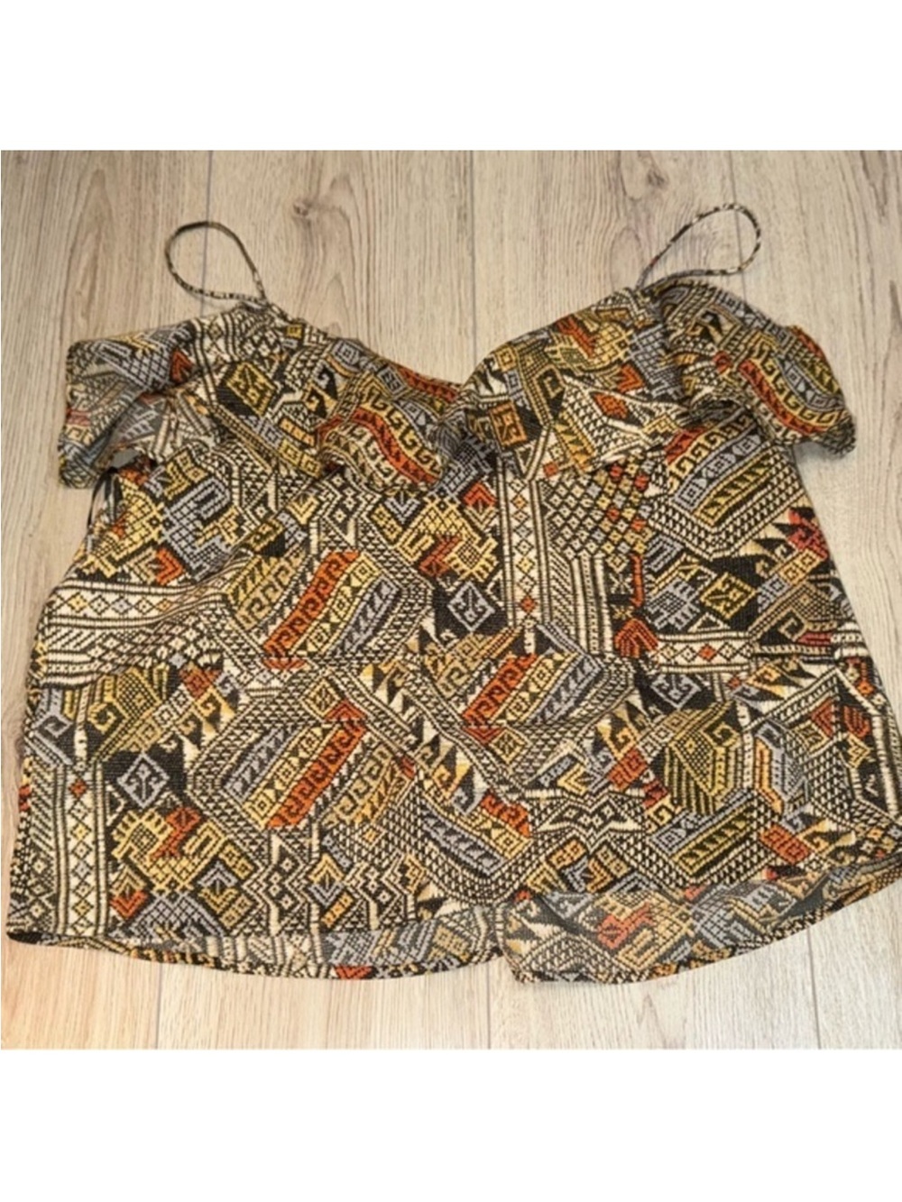 Lucky brand orange brown black short sleeve shirt top
